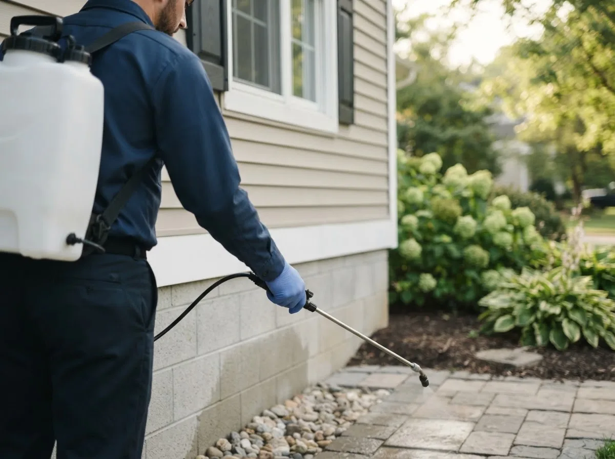 Pest control technician inspecting a home in Newhebron, MS